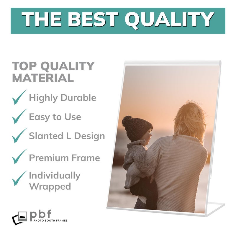 pbf PHOTO BOOTH FRAMES pbf 5x7 Acrylic Sign Holder | 5 x 7 Vertical Stand Up Slanted Sign Holder | Acrylic Stands for Display | Clear Picture Frame, Menu Table Top Stand, Plastic Flyer Holder (12-Pack) - Image 4
